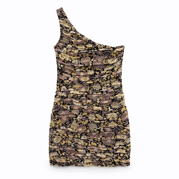 Zara Floral Print One Shoulder Mini Dress - Picture 6 of 12